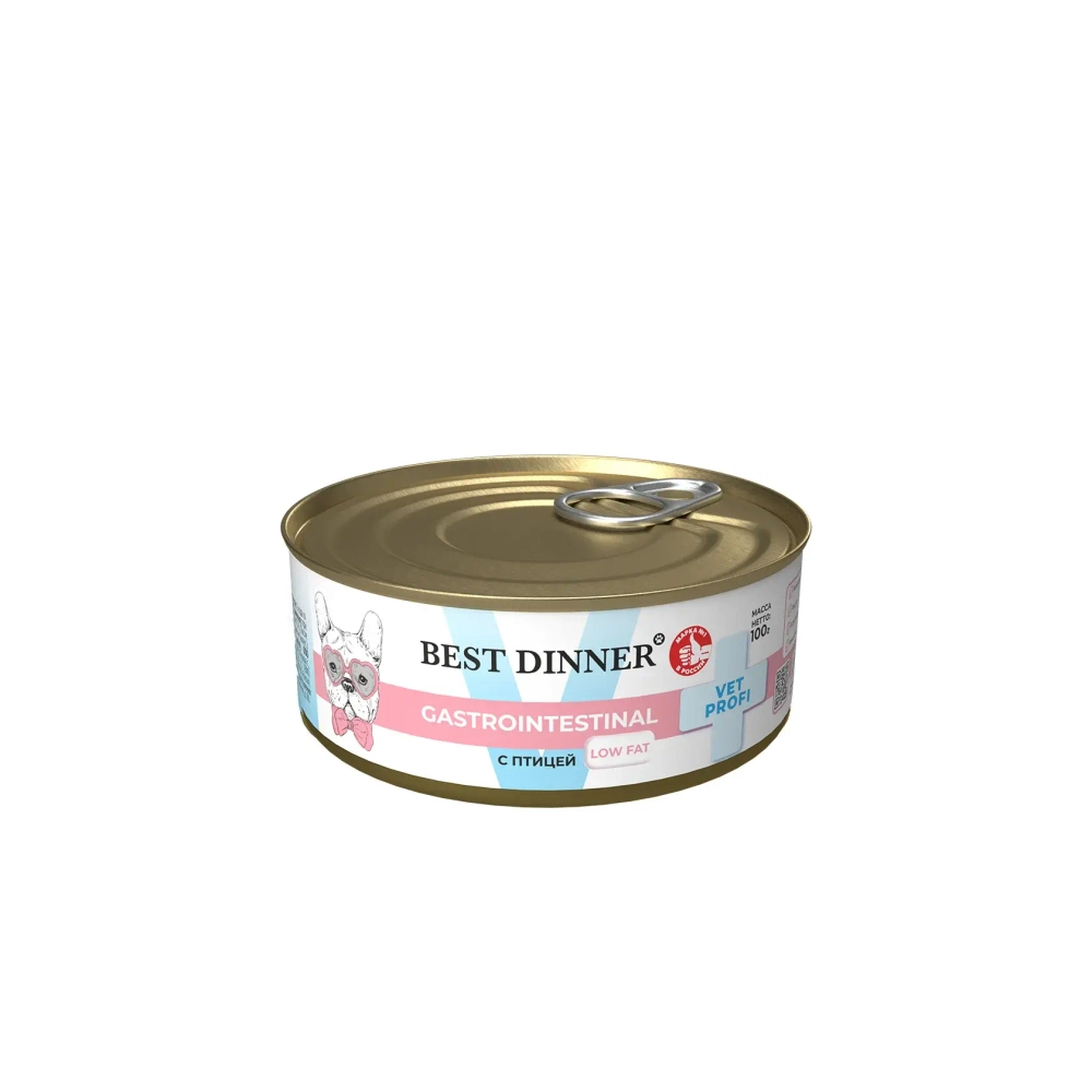 BEST DINNER VET PROFI Gastrointestinal Low Fat Консервы для собак с чувствительным пищеварением, птица, 100 г