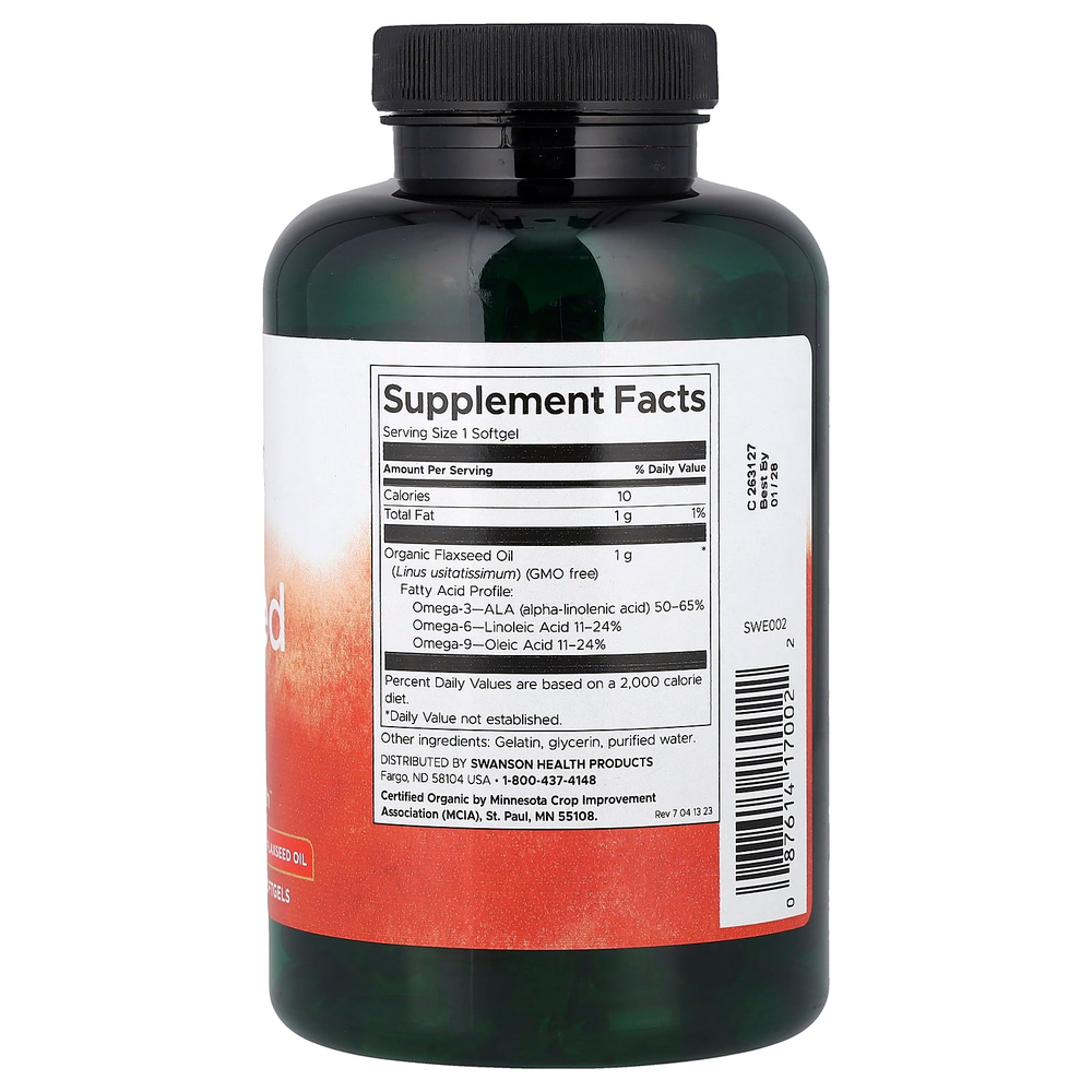 Swanson Vitamins, Льняное масло, 1 г, 200 капсул
