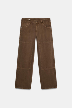 ZARA ДЖИНСЫ TRF STRAIGHT С НИЗКОЙ ПОСАДКОЙ, КОРИЧНЕВЫЙ