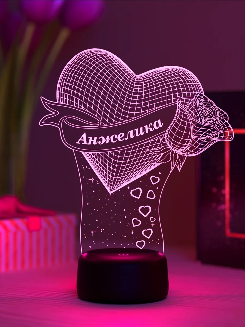 Ночник "Сердце с именем Анжелика" - любимой девушке