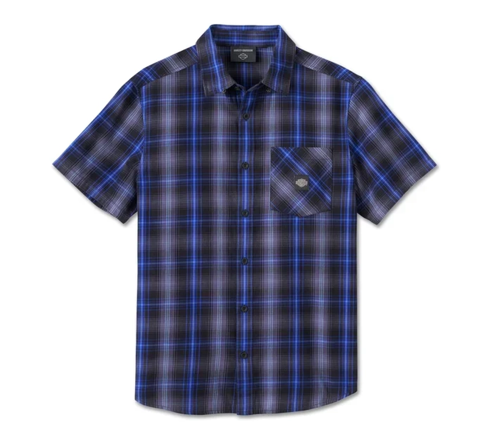 Рубашка Men's Staple Short Sleeve Shirt - Plaid - Harley Black & Ombre Blue Harley-Davidson