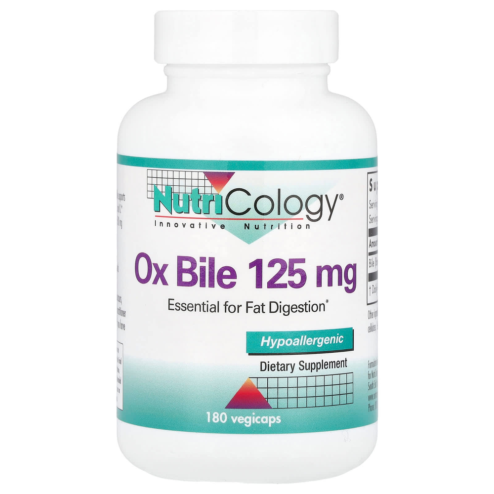 Nutricology, бычья желчь, 125 мг, 180 растительных капсул