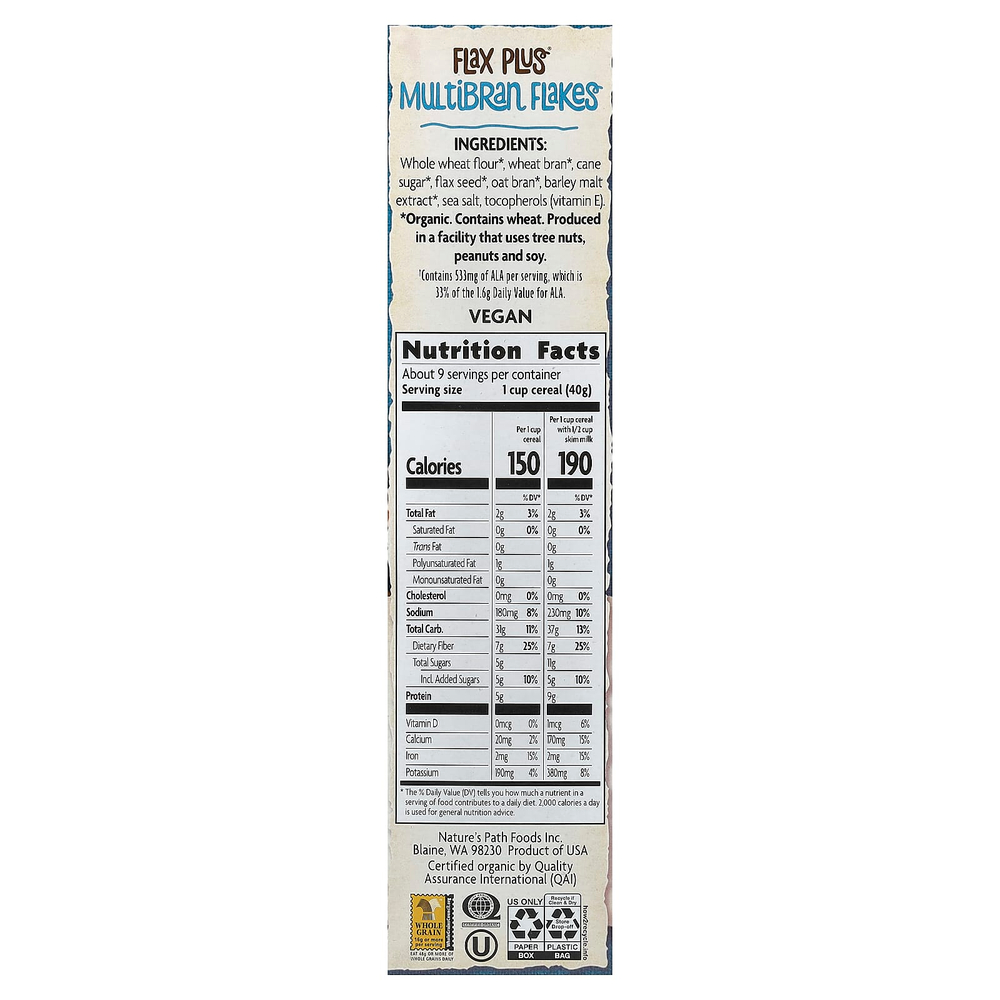 Nature's Path, органические хлопья Flax Plus®, разнотравье, 375 г (13,25 унции)