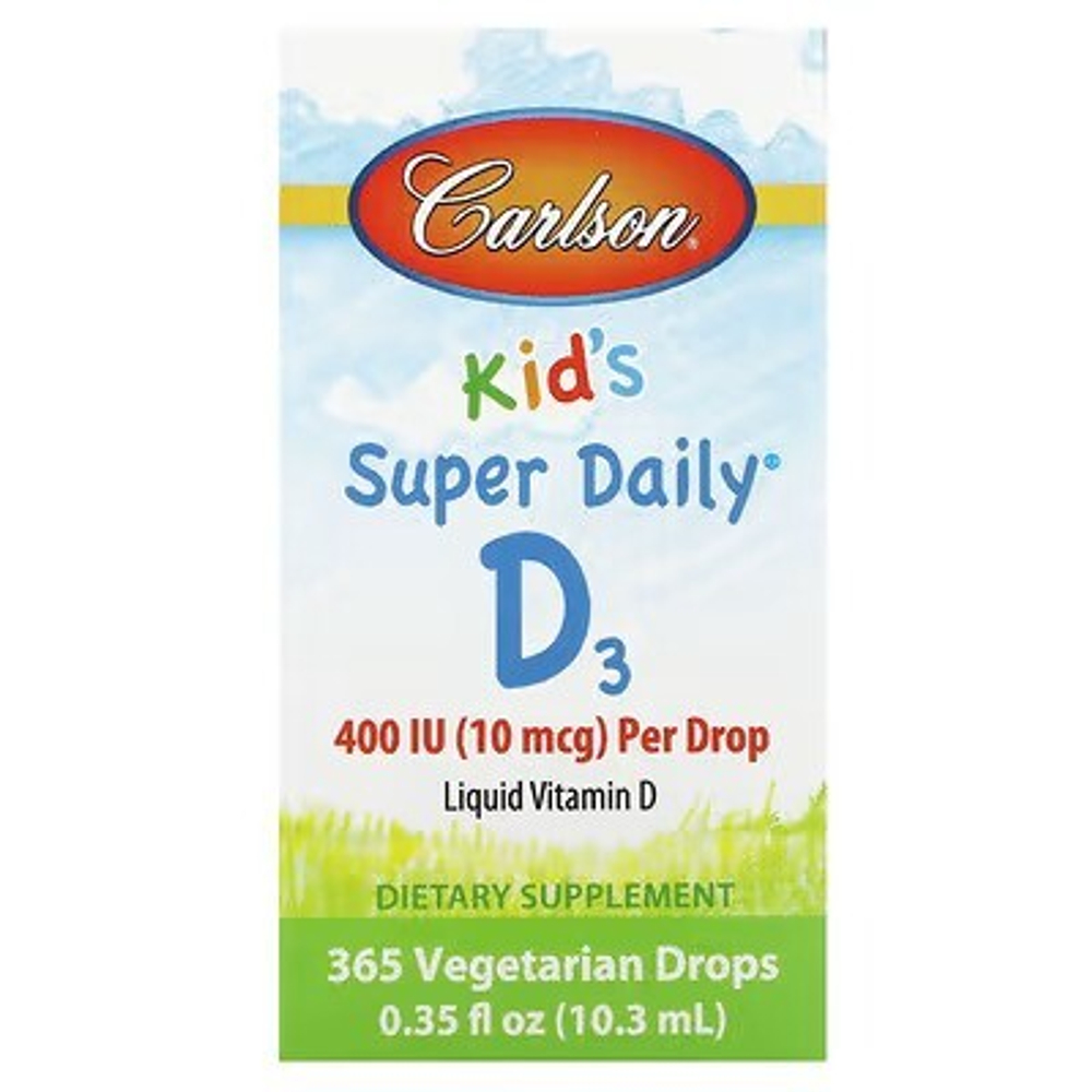 Carlson, Kids Super Daily D3 Drops, 10.3 ml | Bolalar uchun vitamin D3, 10,3 ml