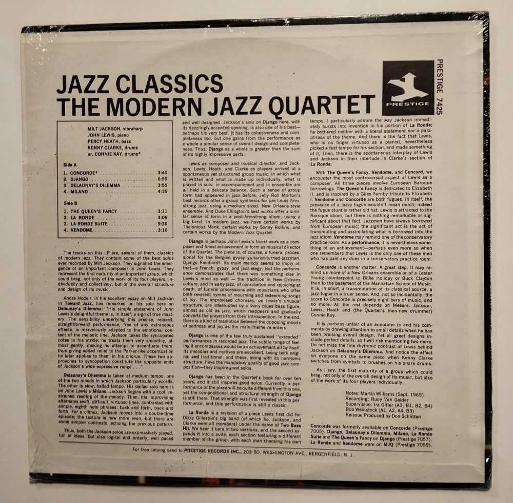 Винтажная виниловая пластинка LP The Modern Jazz Quartet Plays Jazz Classics (USA 1972)
