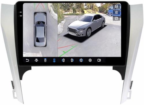 Магнитола для Toyota Camry 50 2011-2014 (рамка серебристо-черная) - FarCar BX10-360-7048B монитор 10.36" 2K QLED на Android 13, Быстрая, CarPlay, 4G SIM-слот, 4 камеры в комплекте