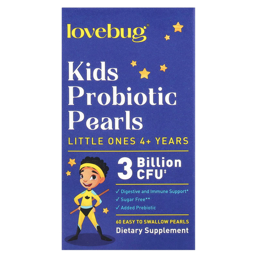 LoveBug Probiotics, Пробиотики для детей, для детей от 4 лет, 3 млрд КОЕ, 60 шт. Жемчуга, который легко глотать