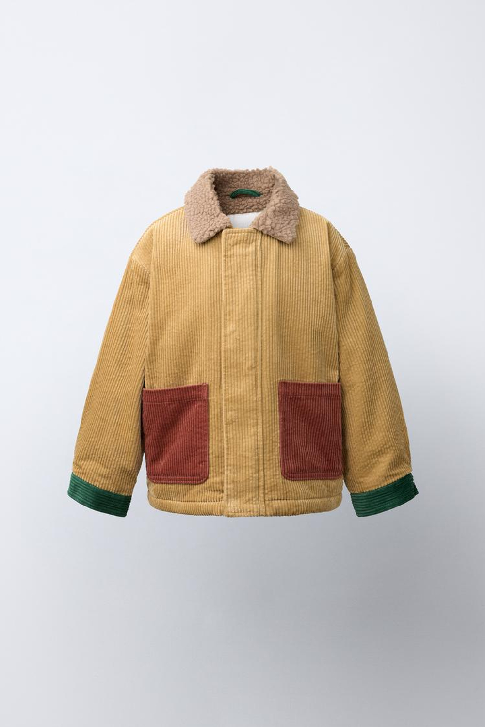 ZARA ВЕЛЬВЕТОВАЯ КУРТКА COLORBLOCK С МЕХОВОЙ ПОДКЛАДКОЙ, ГОРЧИЧНЫЙ