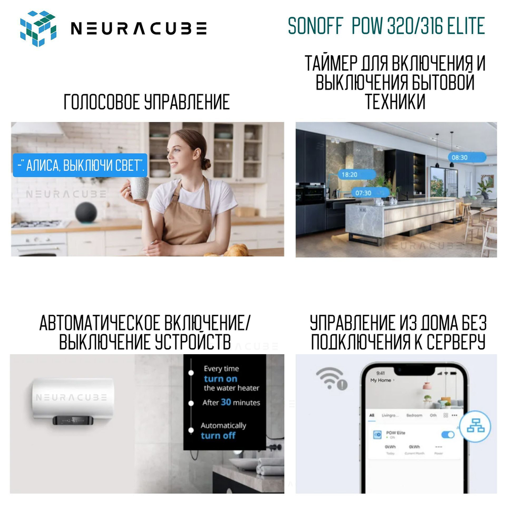 WiFi Реле Sonoff POWR320D Elite, 20А/4400Ватт (Работает с Алисой)