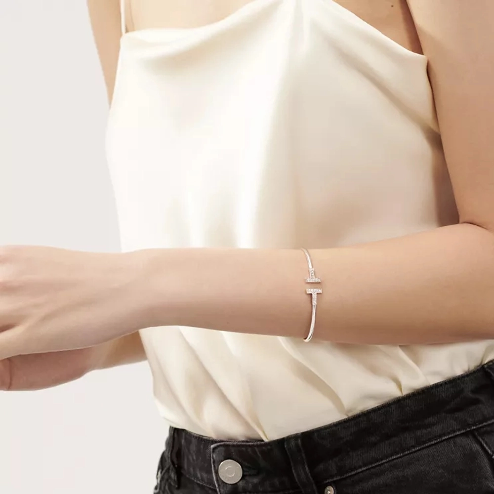 Браслет из белого золота с бриллиантами, Tiffany 💠 T - wire collection