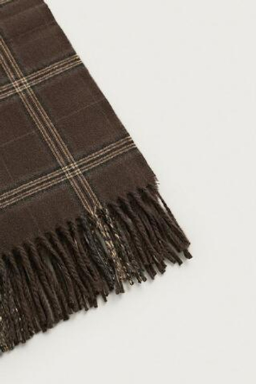 ZARA ШАРФ В КЛЕТКУ С БАХРОМОЙ, КОРИЧНЕВЫЙ