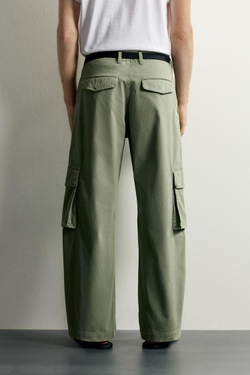 ZARA БРЮКИ КАРГО RELAXED FIT, ЗЕЛЕНЫЙ