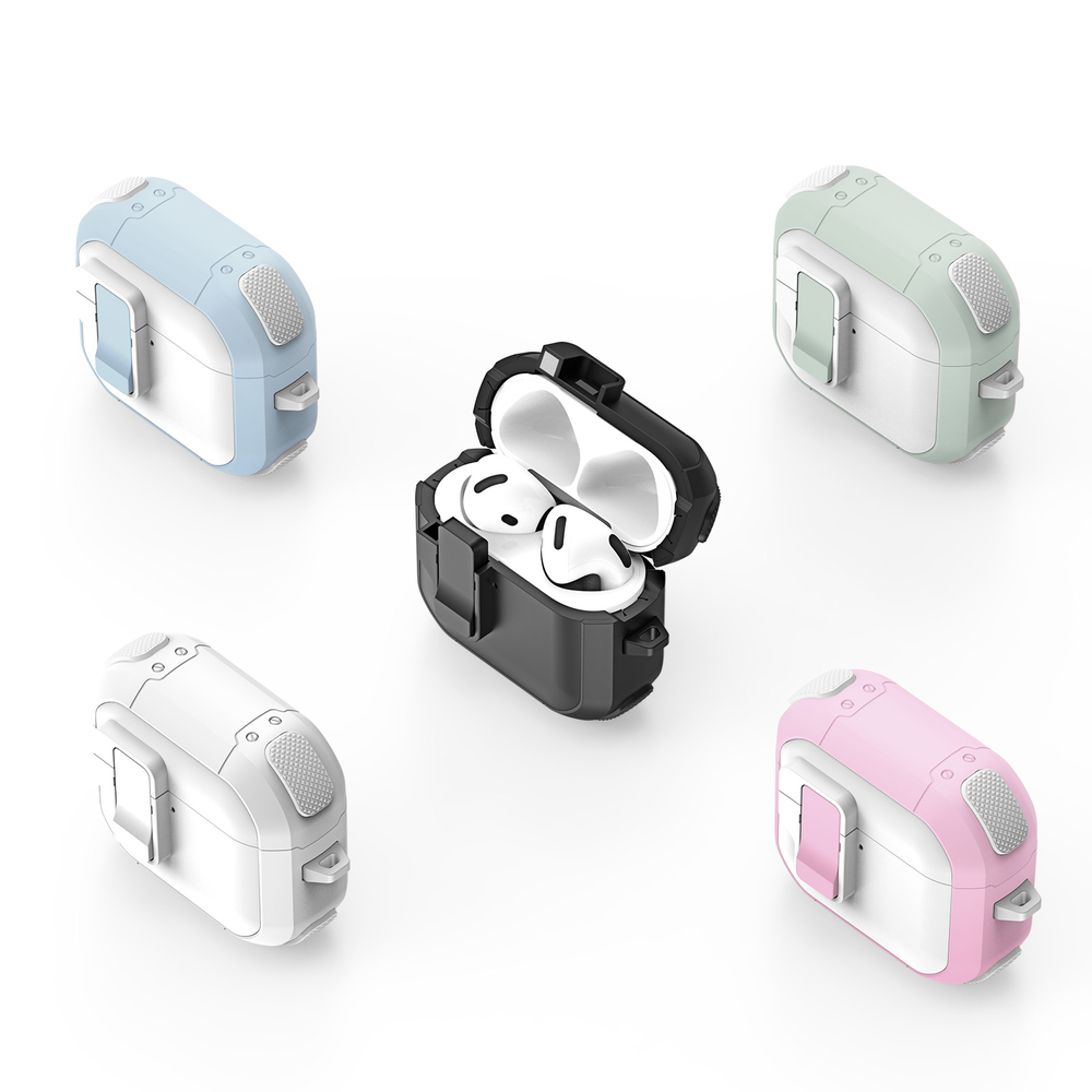 Усиленный чехол белого цвета от Dux Ducis для наушников AirPods 4, серия PECP Series Case, в комплекте с карабином