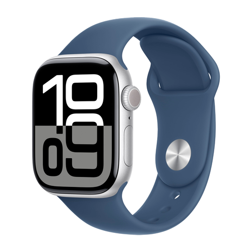 Умные часы Apple Watch Series 10 GPS, 42mm, Silver Aluminium Case with Sport Band M/L, Denim (Серебристый) MWWC3