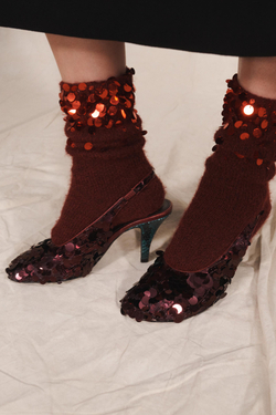 ZARA ОДНОТОННЫЕ НОСКИ С ПАЙЕТКАМИ - LIMITED EDITION, КРАСНЫЙ