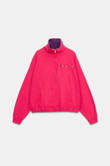 ZARA - FRUIT OF THE LOOM™ ТОЛСТОВКА С КОНТРАСТНЫМ ВОРОТНИКОМ, ЦВЕТ ФУКСИИ