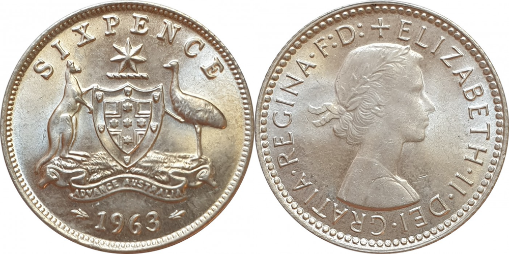 Австралия 6 пенсов, 1955 - 1963 Елизавета II VF