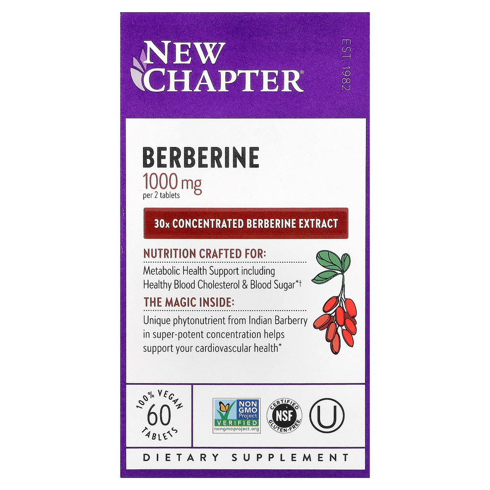 New Chapter, берберин, 60 веганских таблеток (500 мг в 1 таблетке)