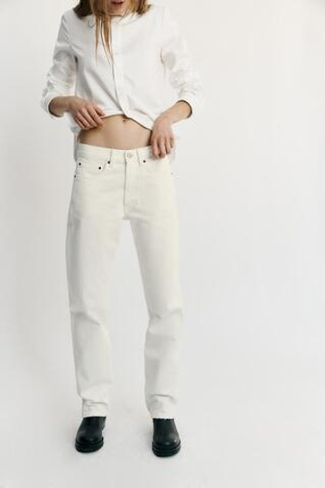 ZARA ДЖИНСЫ TRF STRAIGHT В ПОЛОСКУ СО СРЕДНЕЙ ПОСАДКОЙ, БЕЛЫЙ