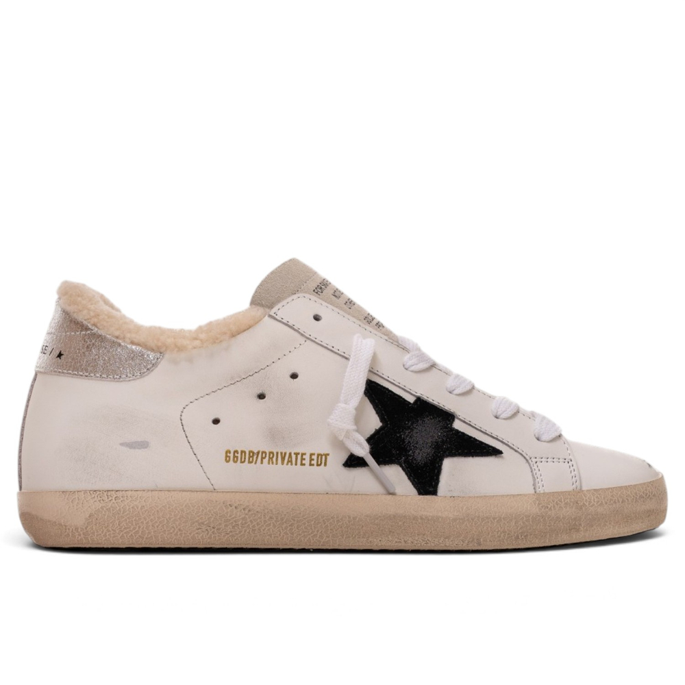 Women’s Ball Star Shearling in White Leather With Black Star and Silver Heel Tab