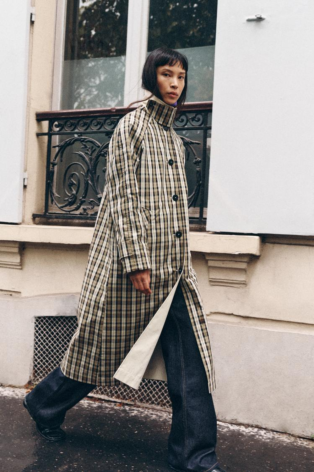 ZARA ДВУСТОРОННИЙ ТРЕНЧ В КЛЕТКУ — ZW COLLECTION, БЕЖЕВЫЙ