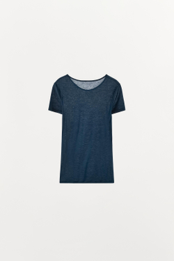 ZARA ФУТБОЛКА ИЗ СМЕСИ ЛИОЦЕЛЛА И ШЕРСТИ, СИНИЙ