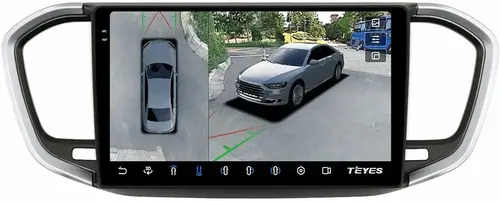 Магнитола для Lada Vesta NG 2023+ (без ШГУ, рамка серебристо-черная 9) - Teyes CC3-2K-360 на Android 10, Быстрая, 2K QLED, CarPlay, 4G SIM-слот, 4 камеры в комплекте