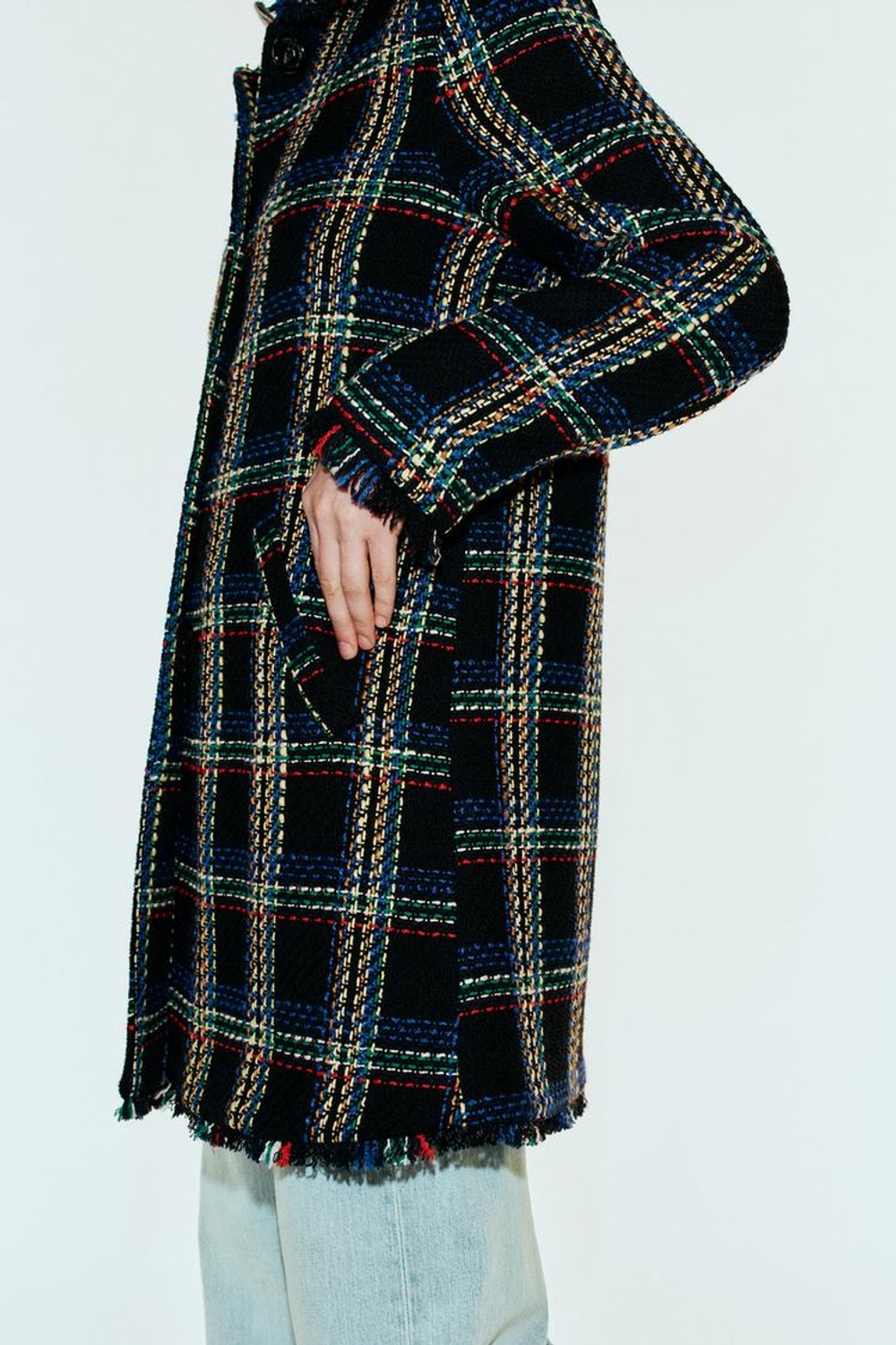 ZARA ПАЛЬТО В КЛЕТКУ ИЗ РЕЛЬЕФНОЙ ТКАНИ, РАЗНОЦВЕТНЫЙ