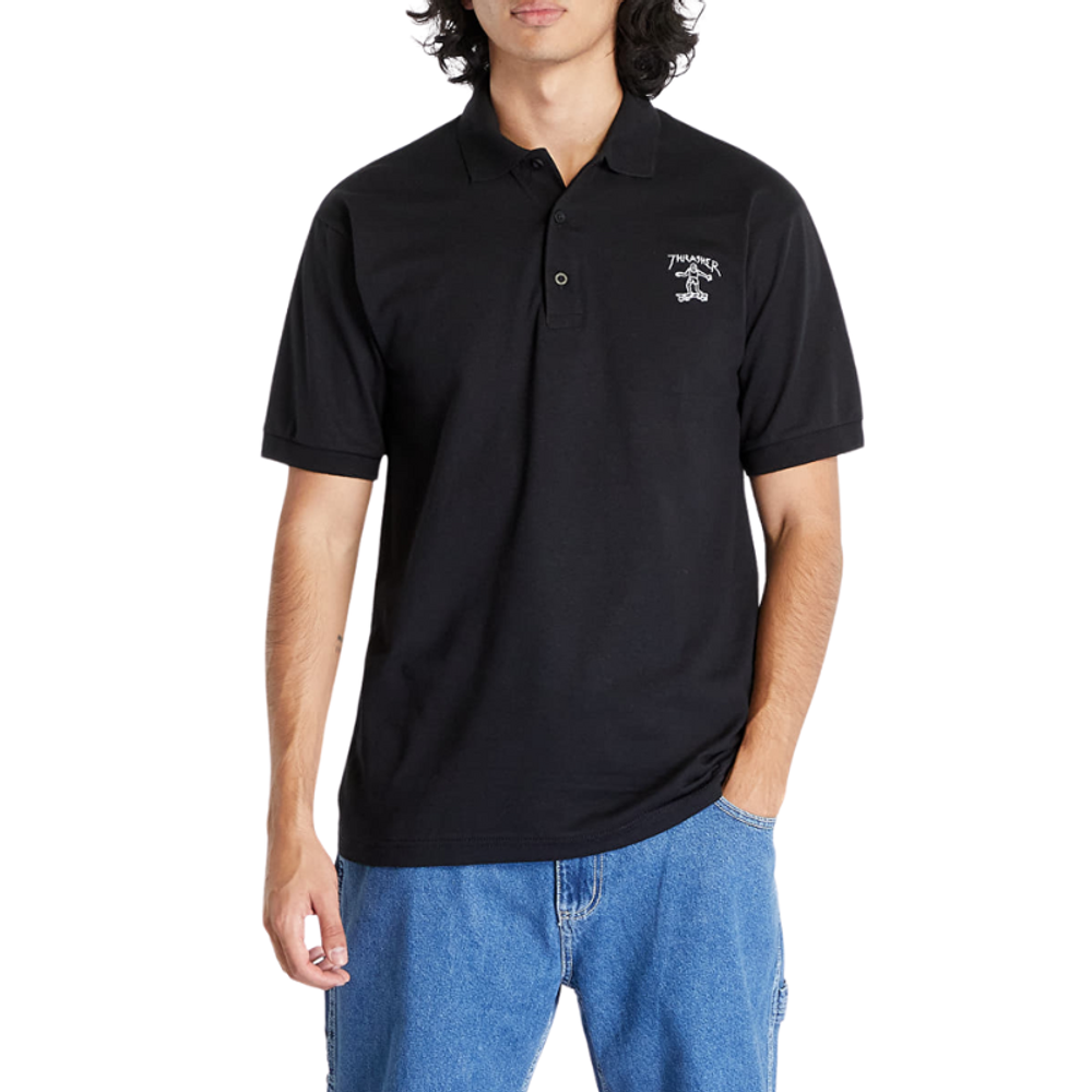 Поло Thrasher LITTLE GONZ EMBROIDERED BLACK