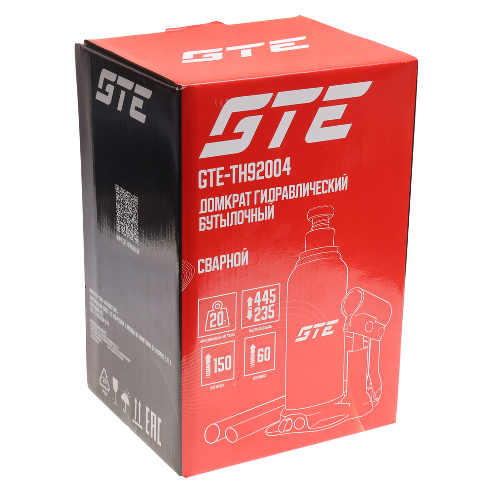 Домкрат бутылочный 20т 235-445мм GTE