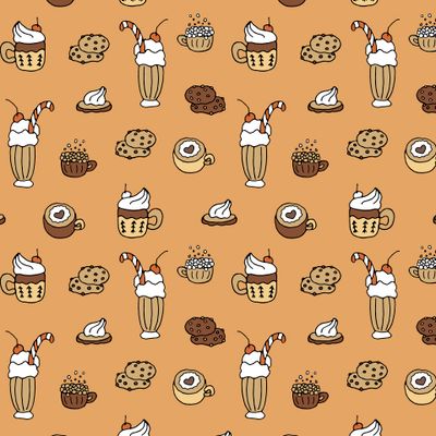 Бесшовный узор с кофе, какао. Повторяющаяся бежевая текстура для оберточной бумаги кофейни. напитки, значки горячих напитков, могут быть использованы для меню ресторана. новогодние напитки, горячие зимние напитки