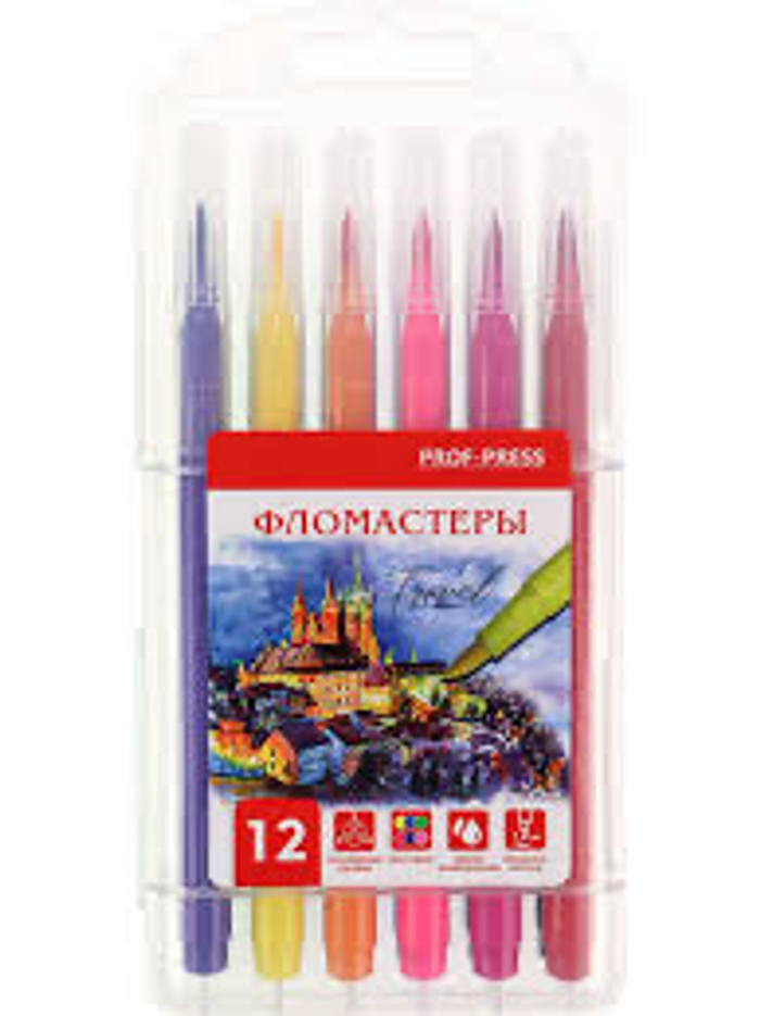 Фломастеры 12цв. ПП с кисточкой TRAVEL, ФЛ-8514, кейс *12/144