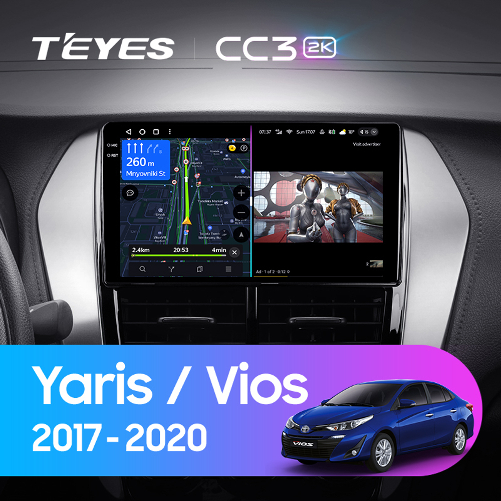 Teyes CC3 2K 9"для Toyota Yaris, Vios 2017-2020