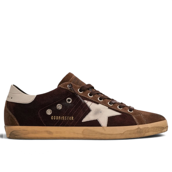 Men's Golden Goose Super-Star in Wine Suede with Blue Laces