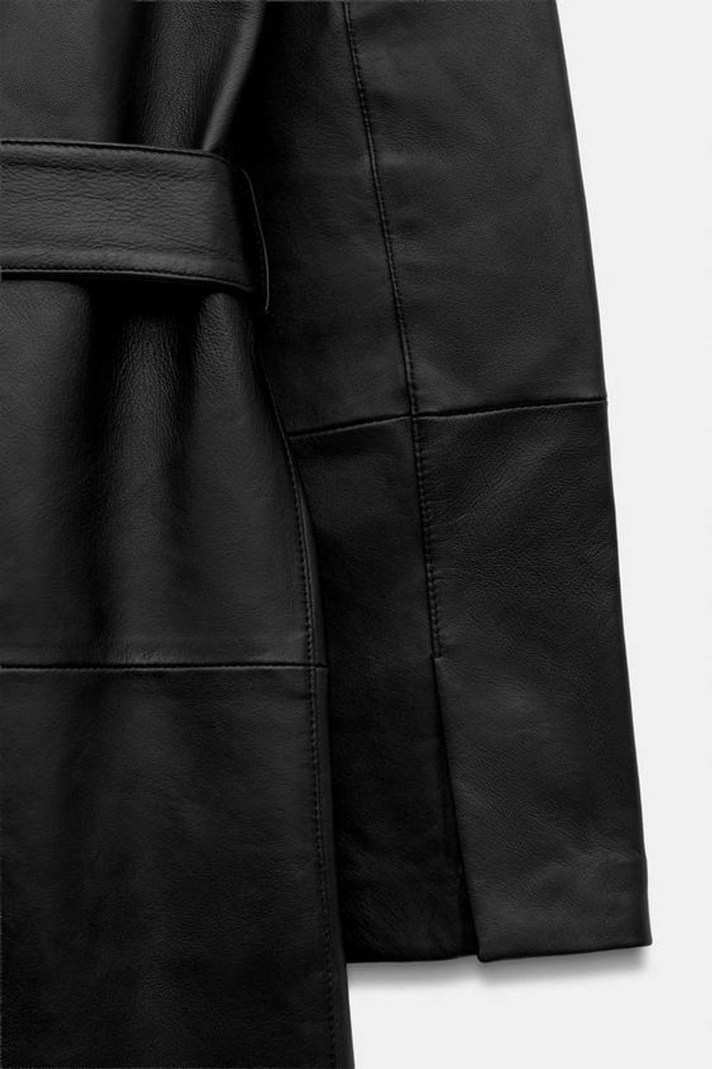 ZARA ДЛИННОЕ ПАЛЬТО ИЗ 100% КОЖИ С ПОЯСОМ — ZW COLLECTION, СИНИЙ/ЧЕРНЫЙ