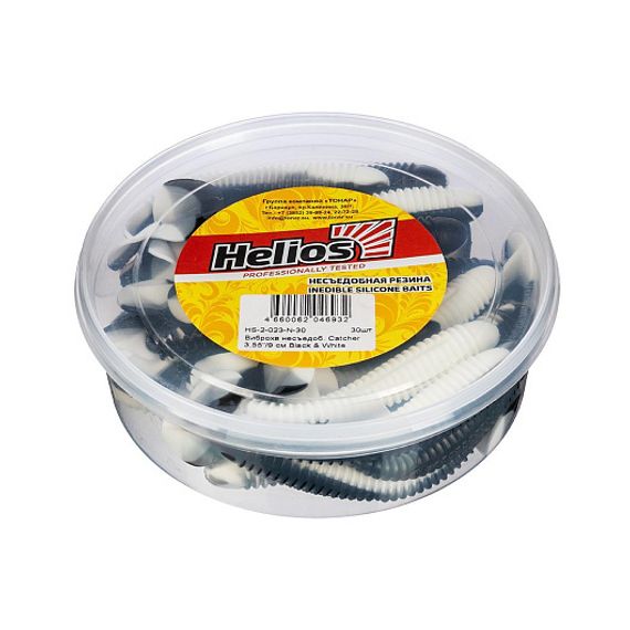 Виброхвост несъедоб. Catcher 3,55'/9 см Black & White 30шт. (HS-2-023-N-30) Helios