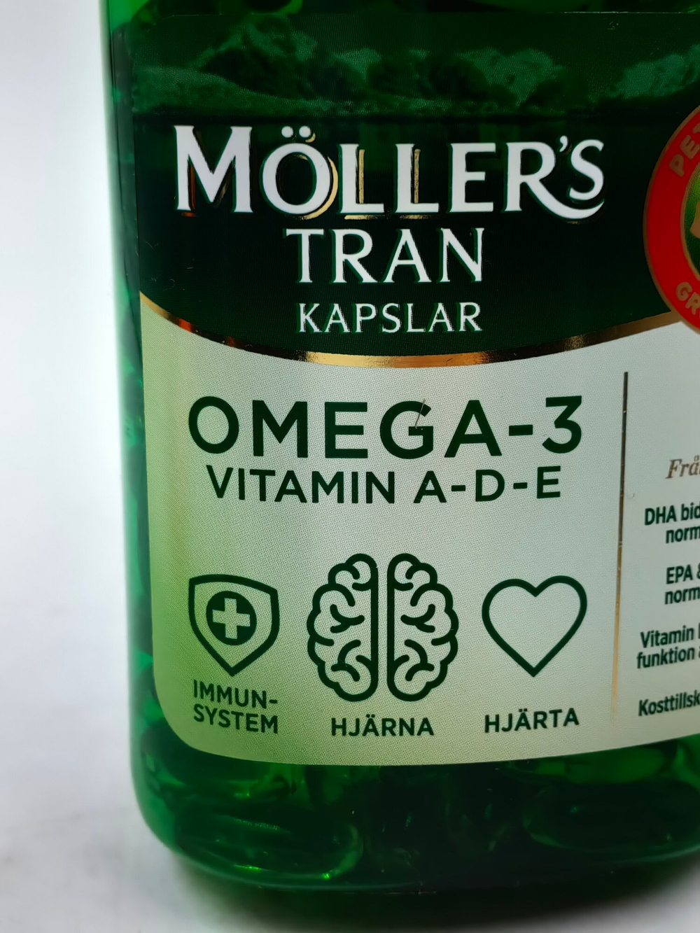 Moller Tran Omega-3 DHA и EPA, витамины D +A+E. 160 капсул (Норвегия)