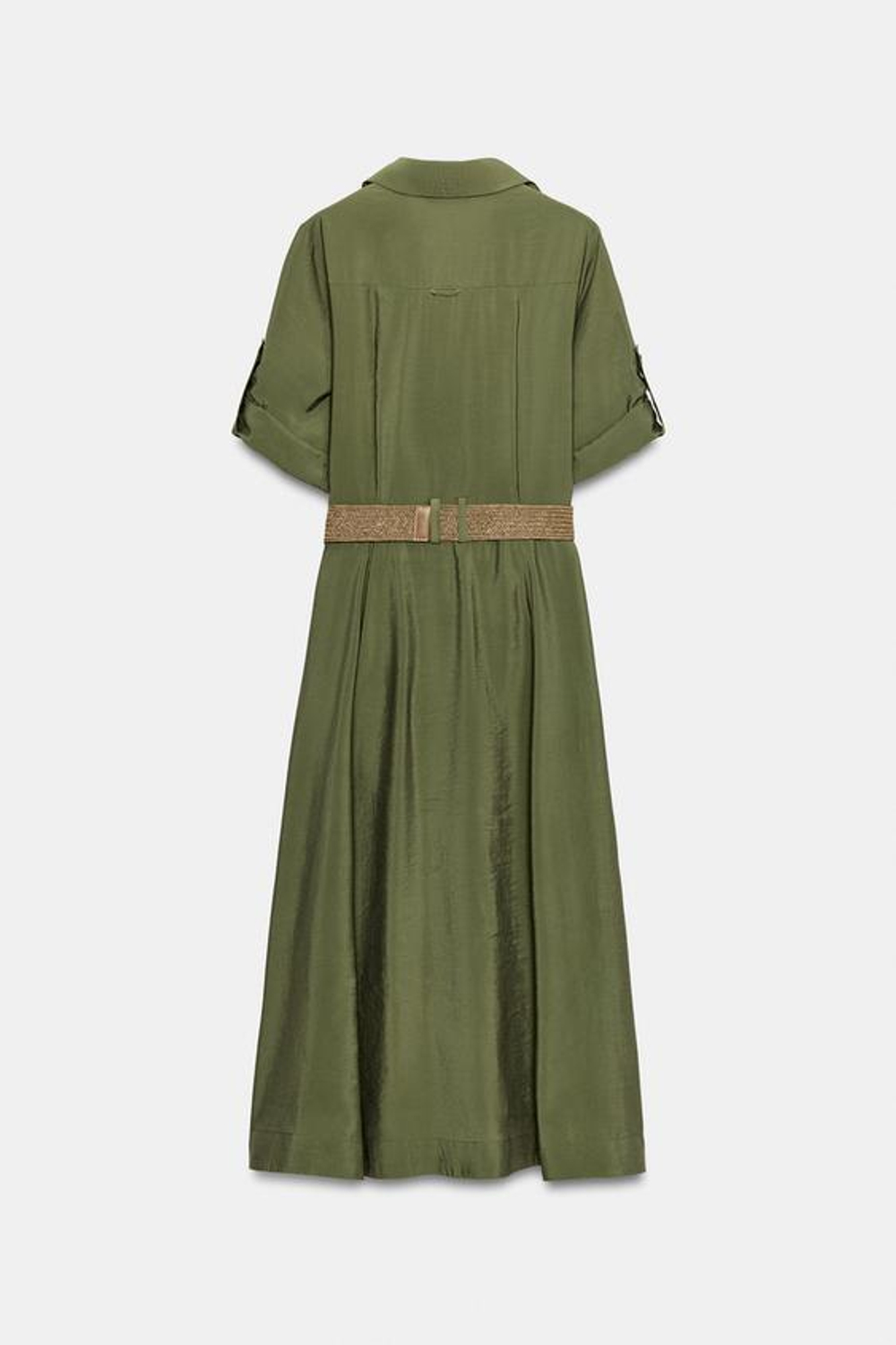 ZARA ПЛАТЬЕ-РУБАШКА МИДИ С РЕМНЕМ, ХАКИ