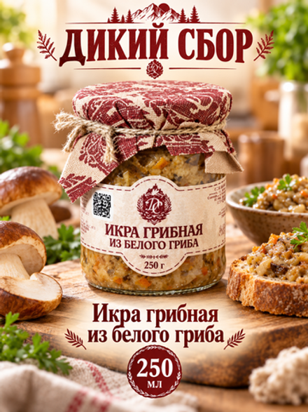 Икра грибная из белого гриба / 250 мл / стеклобанка / ДИКИЙ СБОР