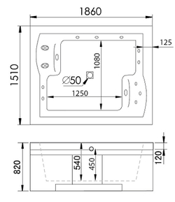 Акриловая ванна Gemy 186х151 G9052 II O L с гидромассажем