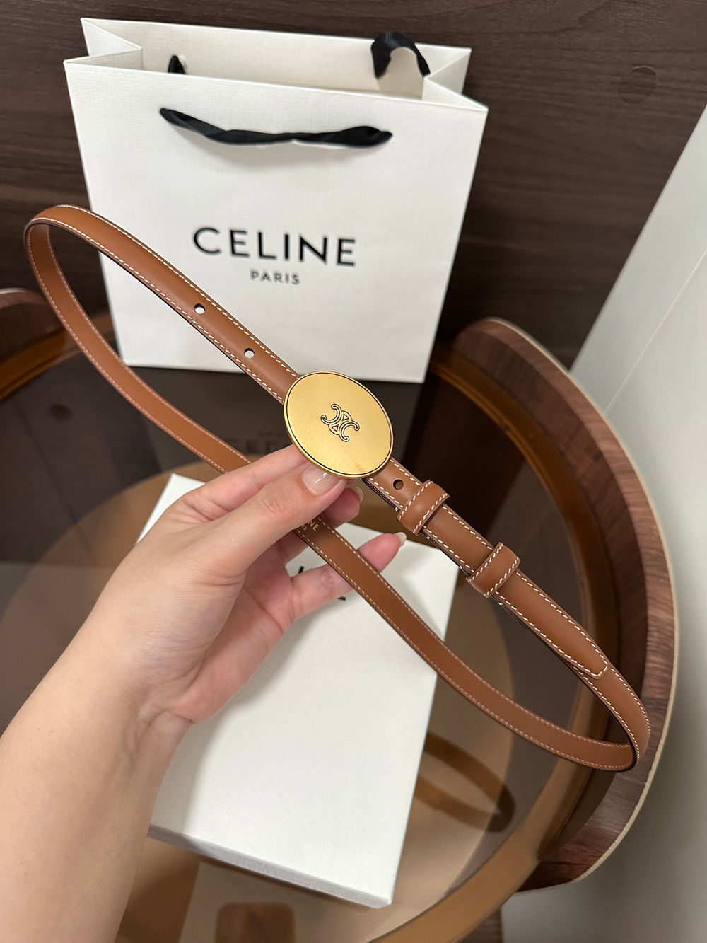 Женский ремень Celine Thin Plate — коричневый — фото 4