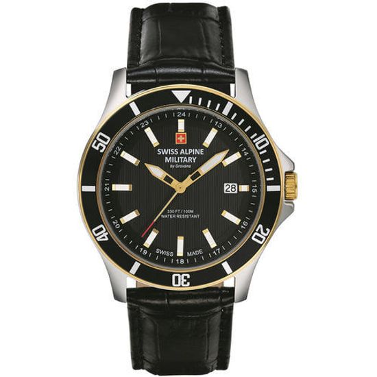 С ремешком Мужские наручные часы с черным кожаным ремешком Swiss Alpine Military 7022.1547 mens 42mm 10ATM