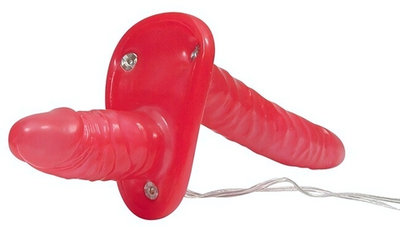 Вибро-страпон для двойного проникновения Bad Kitty Double Strap-On (Цвет: красный)