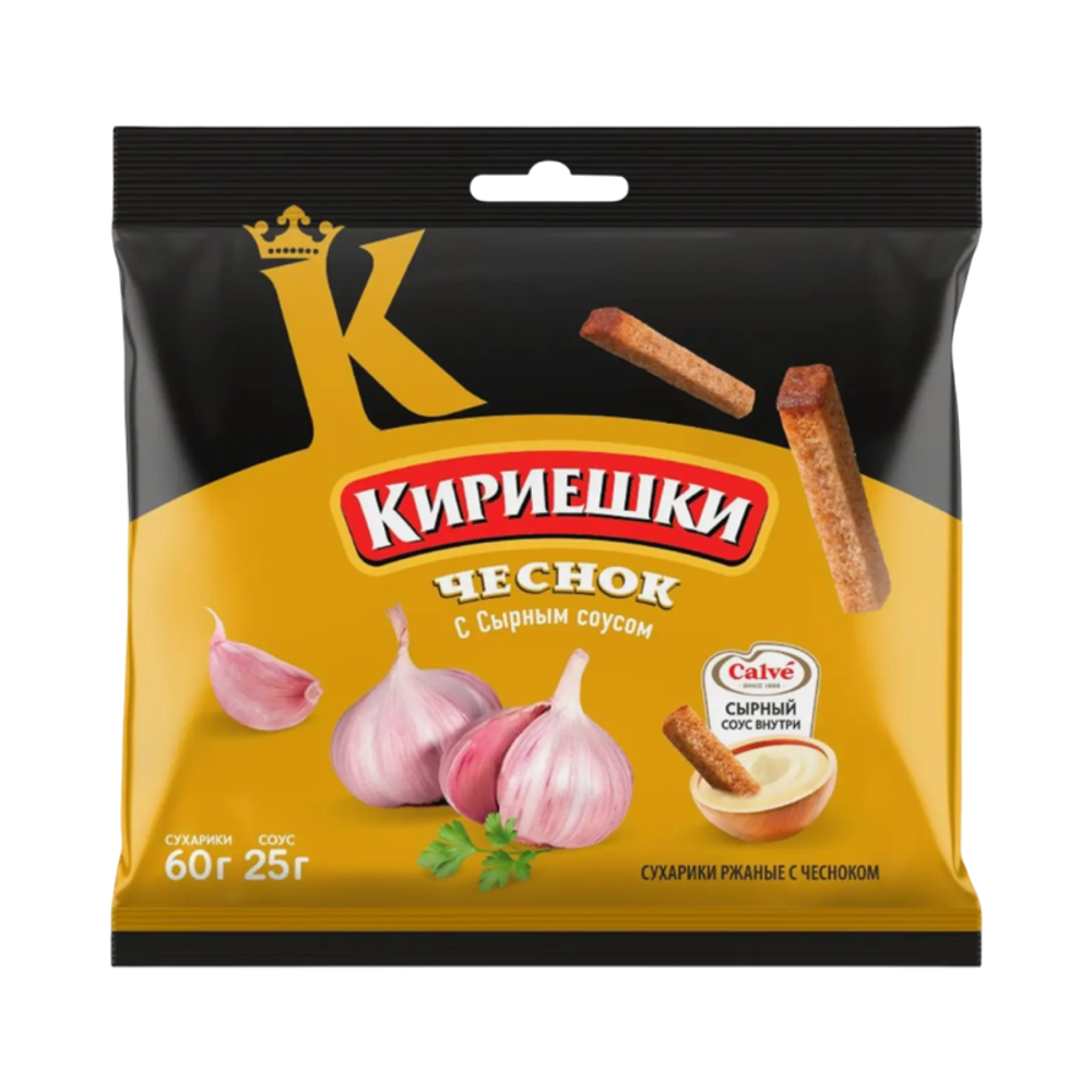 Сухарики ржаные Кириешки Чеснок с Сырным соусом 60+25гр