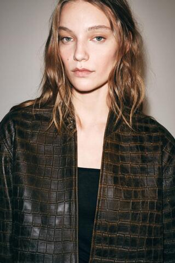 ZARA УКОРОЧЕННАЯ КУРТКА ZW COLLECTION ИЗ 100% КОЖИ, КОРИЧНЕВЫЙ
