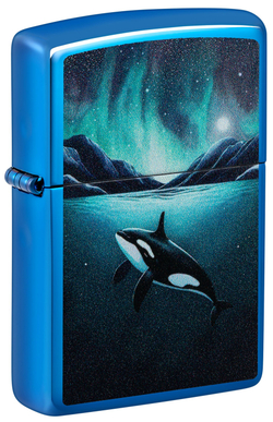 Зажигалка Zippo Whale с покрытием High Polish Blue, латунь/сталь, синяя, глянцевая, 38x13x57 мм
