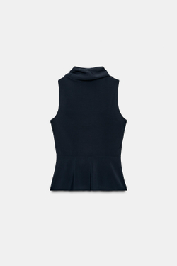 ZARA ТОП С ПРИНТОМ И БАСКОЙ, МОРСКОЙ СИНИЙ