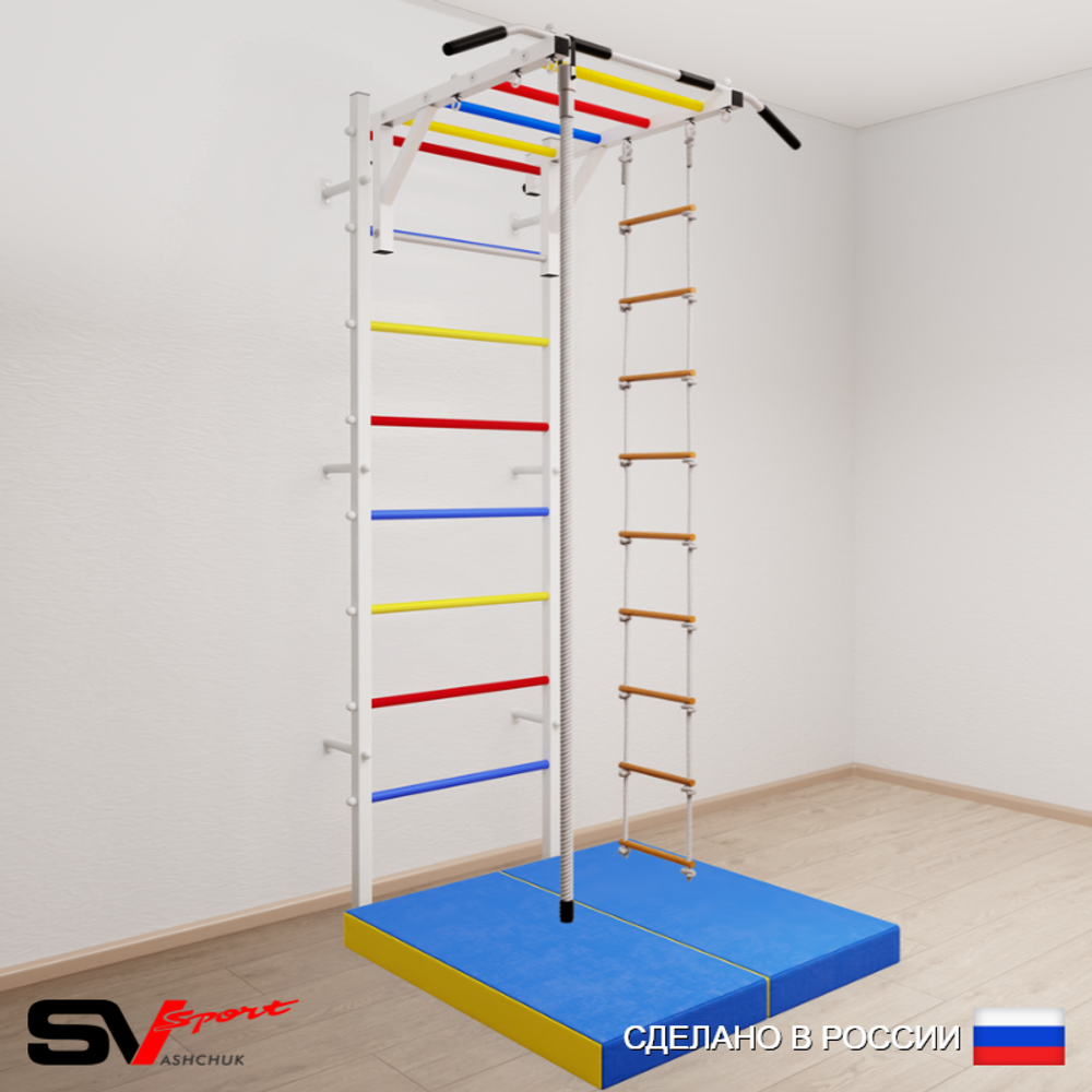 Шведская стенка Sv Sport усиленная 6344 (Турник рукоход/Канат/Лестница/Мат 1м)