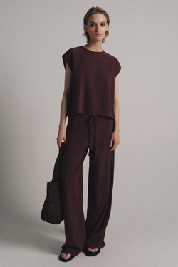 ZARA ТОП В СТИЛЕ РУСТИК БЕЗ РУКАВОВ, БУРГУНДИ