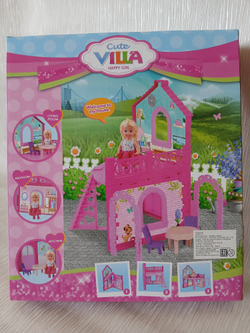 Игровой домик "На вилле" кукла, домик, мебель, машина, мотоцикл. кукла 11,5 см, домик 36 см. Домик в36*ш22*г22см.